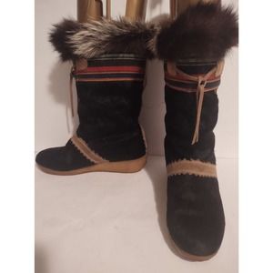 TECNICA Vintage Black FUR APRÈS SKI BOOTS Size U.S 10 41 EU